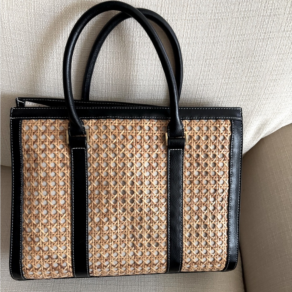 Elegant Black and Tan Woven Tote Bag